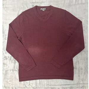 Eddie Bauer Mens Merino‎ Wool V-Neck Sweater Burgundy Size M fall
